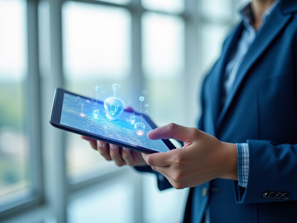 Logistics manager using tablet to track fleet trucks