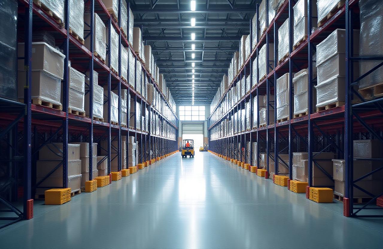 Modern logistics warehouse facility with high-tech storage racks